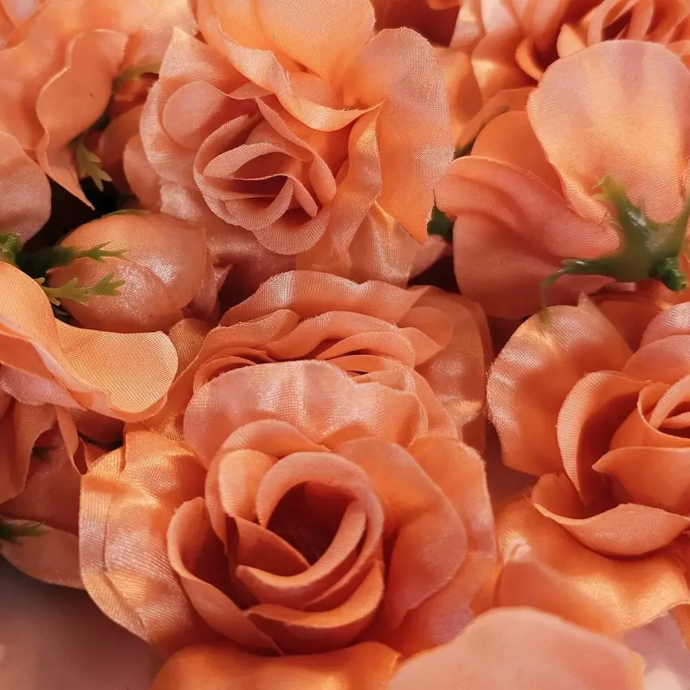 105 Peach Color Satin Rose Head Lot Open Roses Buds Stemless Wedding Craft Decor